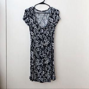 Black & White Floral Button Down Tie Back Dress